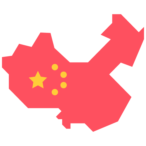 Animación del territorio de China con los colores y escudo de su bandera